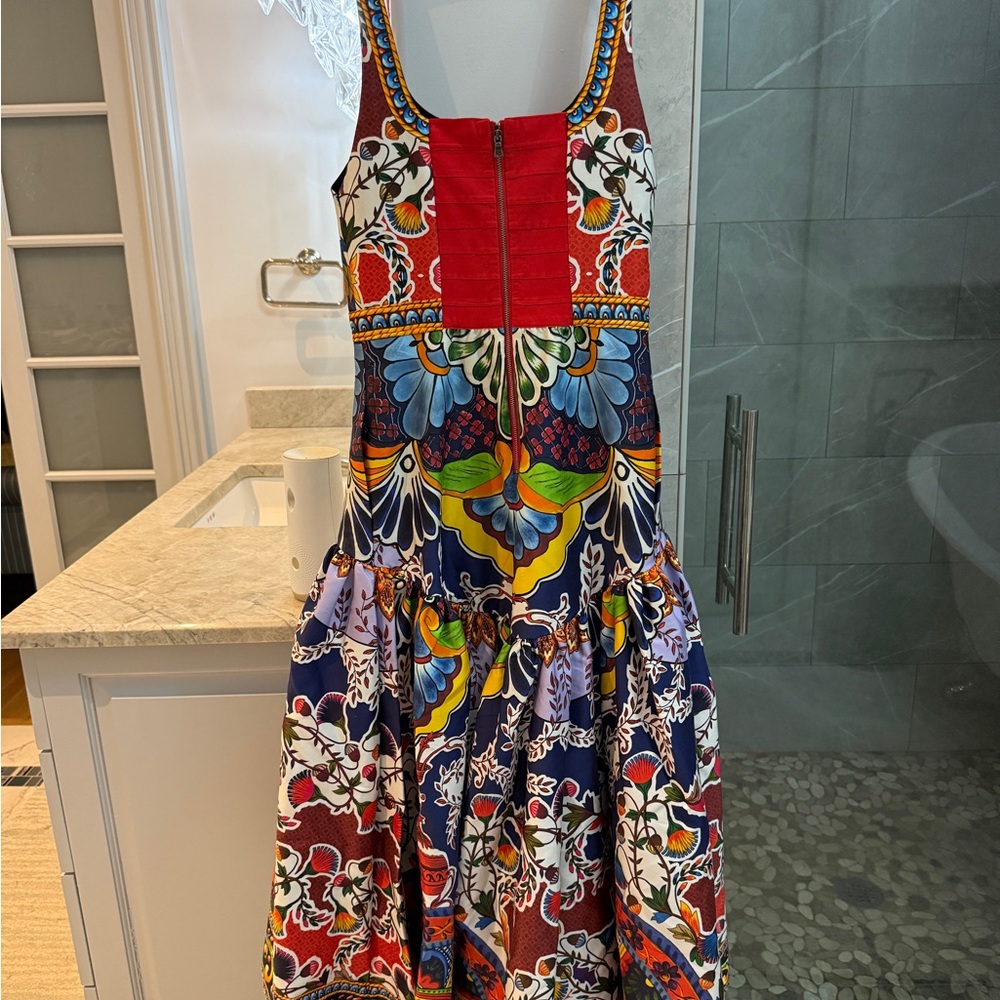 Alice + Olivia Diana Floral Cotton Blend Fit and Flare Midi Dress - Picture 9 of 15